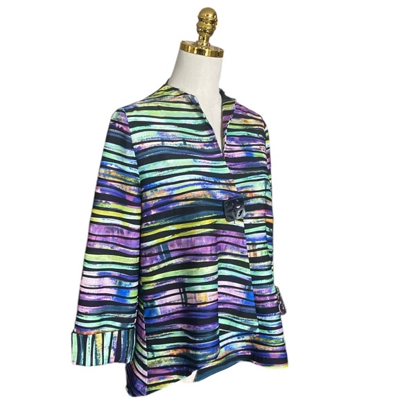 JOSEPH RIBKOFF Multicolored Rainbow Striped Textured Classic Blazer Size 8 - Picture 4 of 12